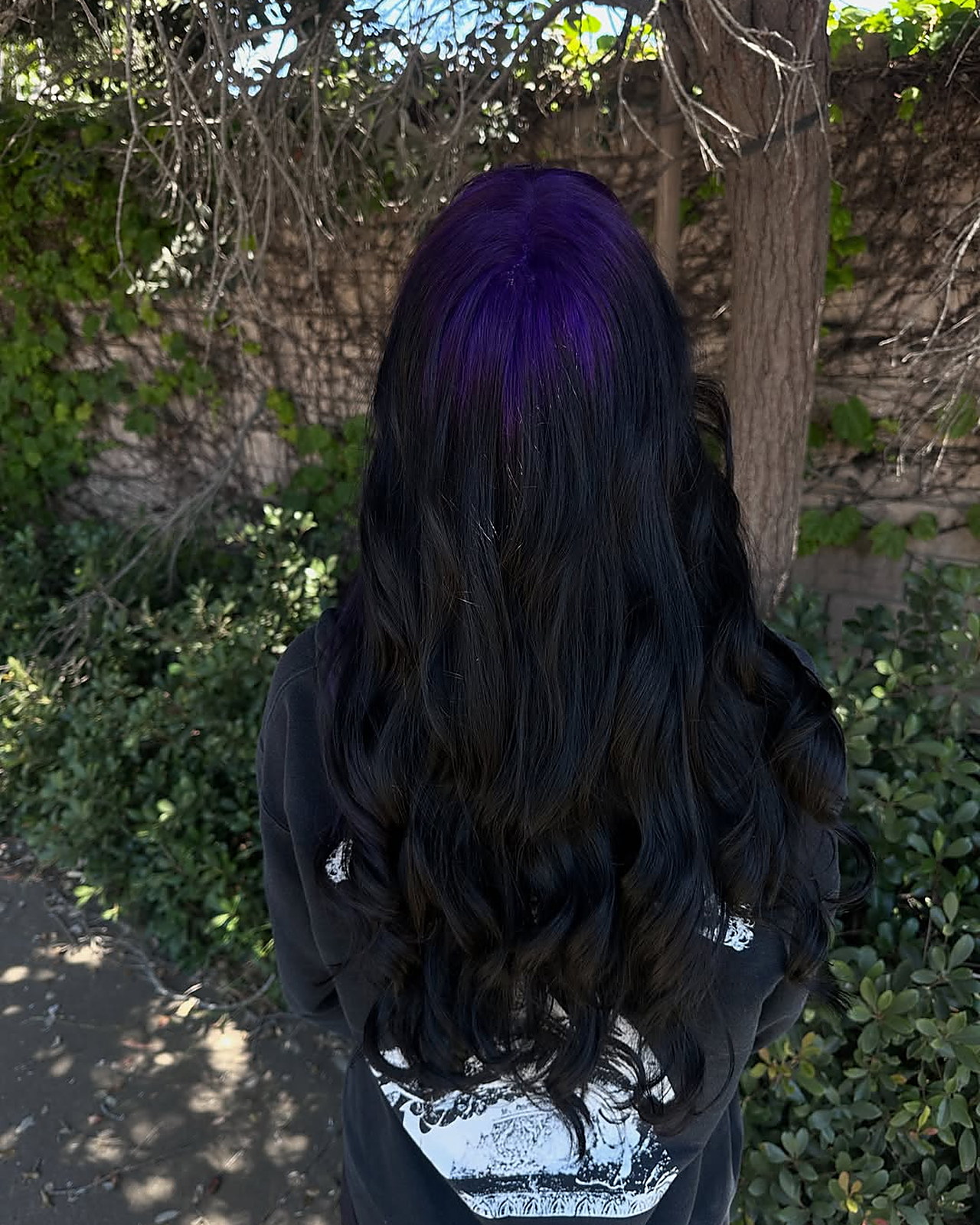 Purple ghost roots — violet shadow root melted into natural black hair
